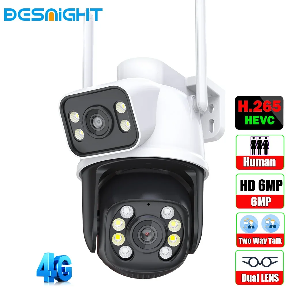 6MP 3MP+3MP 4G H.265  PTZ Wifi Camera Dual Lens  Ai Human Detect Wireless Outdoor Surveillance CCTV Camera iCSee App