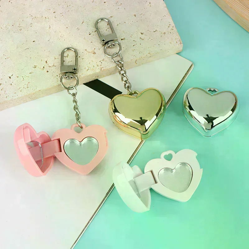 Aluminum Pan Key Chain Lipstick Case Packaging And Heart Shape Mini Empty Blush Powder Box Eye Shadow Container With Mirror 1Pcs