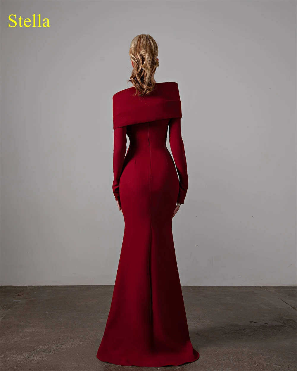 Customized Mermaid Exquisite Burgundy Jersey Evening Dress Classic Off the Shoulder Long Sleeves Homecoming Dresses Party Gowns image 4