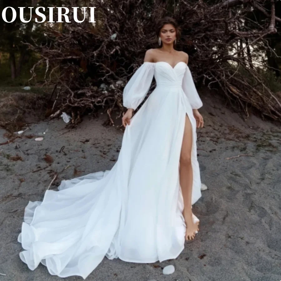 OUSIRUI 2024 Sposa Sweetheart maniche a sbuffo abiti Da Sposa Backless Abito Da Sposa pieghe Sexy abiti Da Sposa con spacco alto per le donne