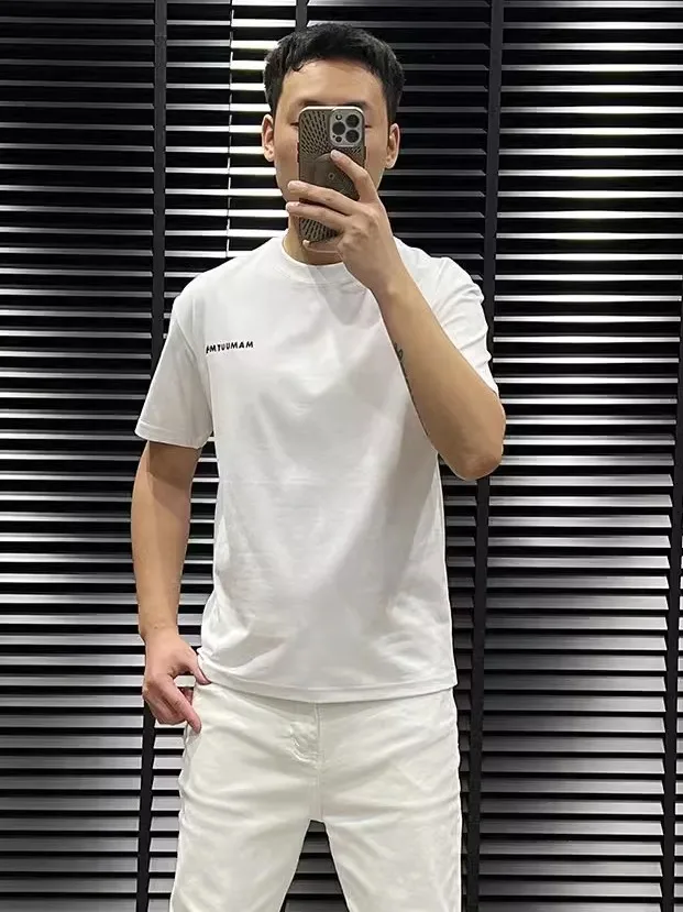 2025년 여름 남성 반팔 티셔츠 패셔너블한 라운드넥 프린트 캐주얼 반소매 상의 통기성 좋은 면 폴리에스터 혼방