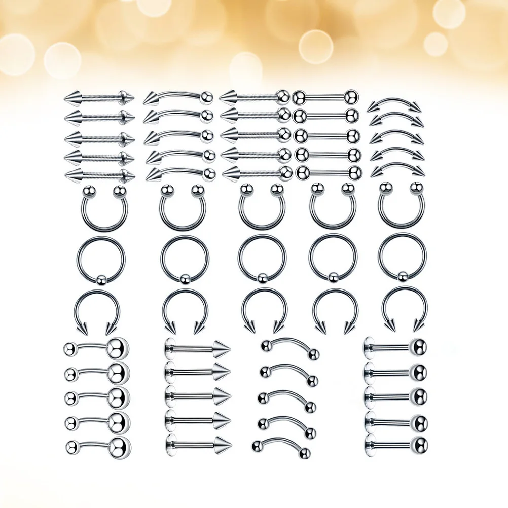 

60pcs 6X1.2Cm Stainless Steel Set High Polish For Women Daily Wear Jewelry Gift Lip Piercing Body Jewelry Piercing Women Nose
