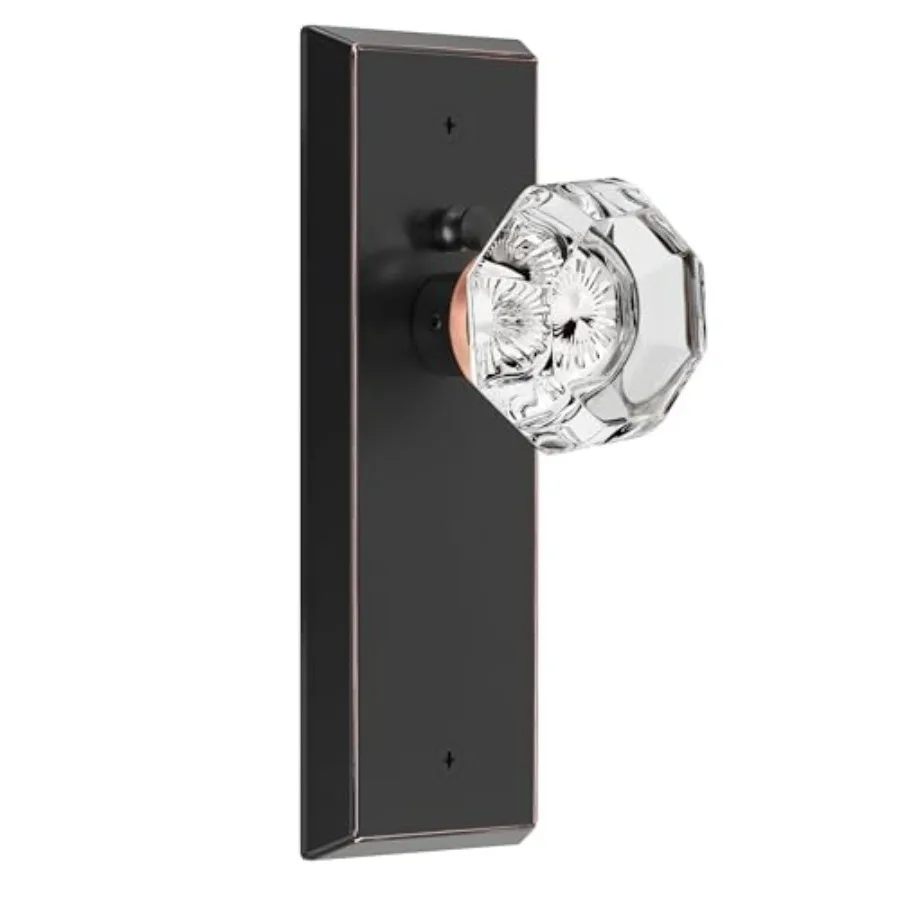 

Glass Door Knobs for Interior Doors - Vintage Crystal Bedroom and Bathroom Door Knob with Lock - Diamond Cut Door Handle - Fini