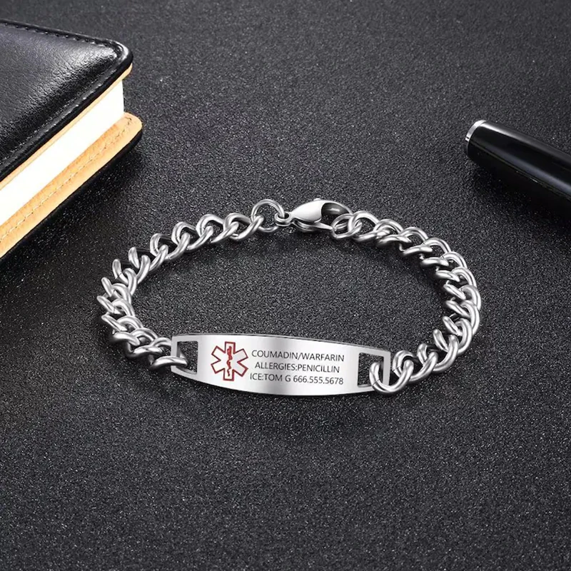 Custom Medical ID Bracelet Medical Alert,Custom Engraved Medical ID Bracelet,Gift for Epilepsy,Allergies, and Diabetes Patients