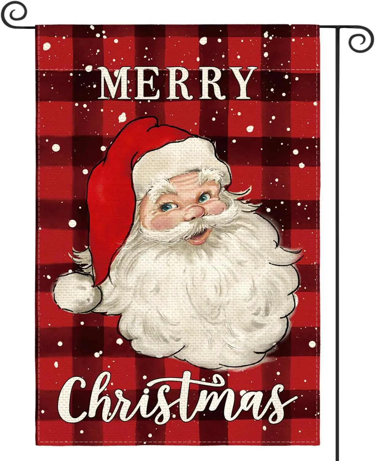 Merry Christmas Santa Claus Garden Flag 12 x 18 Inch Double Sided, Watercolor Buffalo Plaid Winter Holiday Yard Outdoor