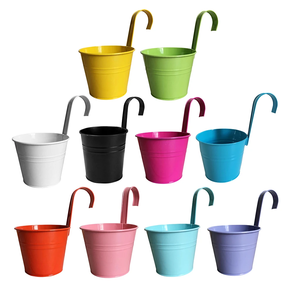 6/10Pcs Hanging Flower Pots Metal Hanging Planters Detachable Hook Iron Flower Bucket with Drainage Hole for Indoor Outdoor