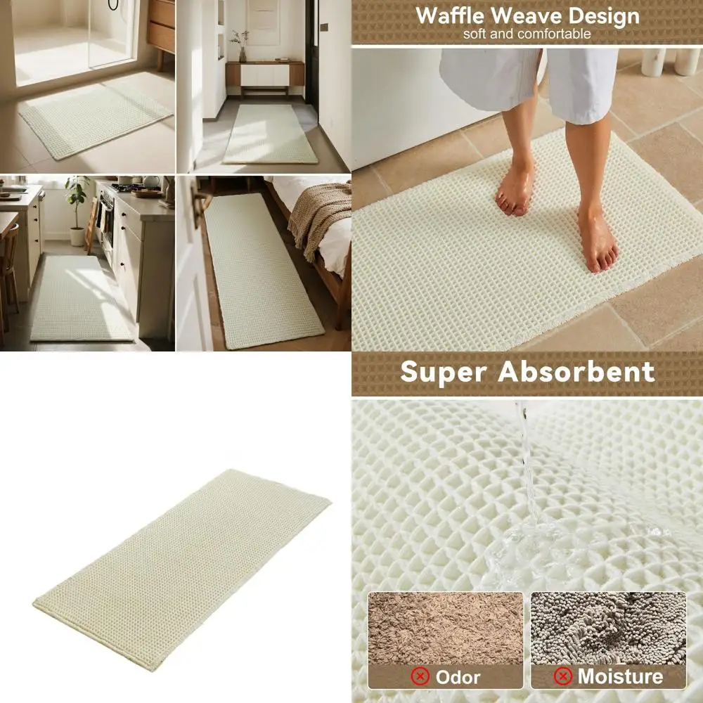 

Cream White 24x60 Non-Slip Soft & Absorbent Waffle Runner Bath Mat for Farmhouse Decor