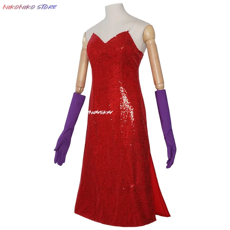 Rabbit Jessica Red Sequin Fancy Dress Costumes Halloween Carnival Dress Ladies Nightclub With Gloves Takerlama