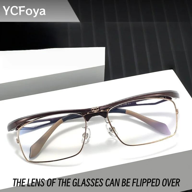 

YCFoya High-End 180° Flip Cover Men's Fashion Sports Outdoor Glasses Frame for Myopia And Presbyopia Luxury Eyewear 99001