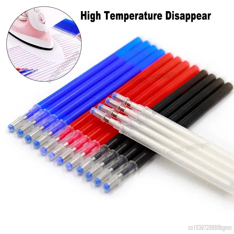 30Pc 50Pcs High Temperature Disappeared Gel Pen Refill 1.0mm Blue Black Ink Fabric PU Leather Cloth Factory Ironing Heating Rod