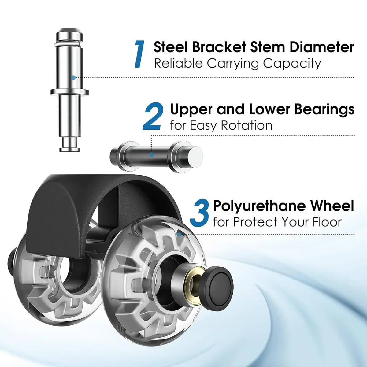 Office Chair Casters, 2200 lb. Weight Capacity