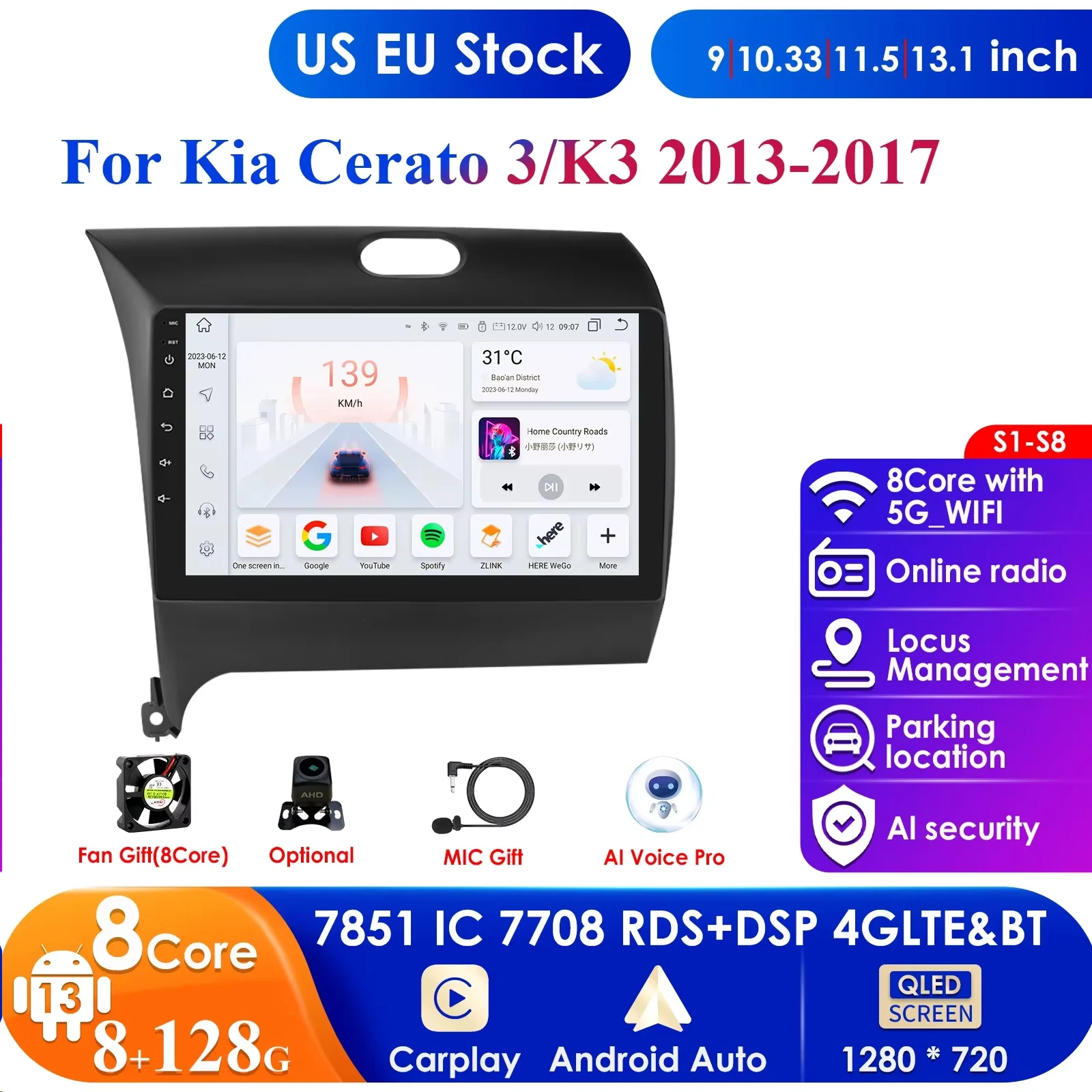 

9" Carplay 4G LTE 2 Din Android 13 Car Radio Multimidia Video Player For Suzuki Swift 2011-2015 GPS Navigation Head Unit Stereo