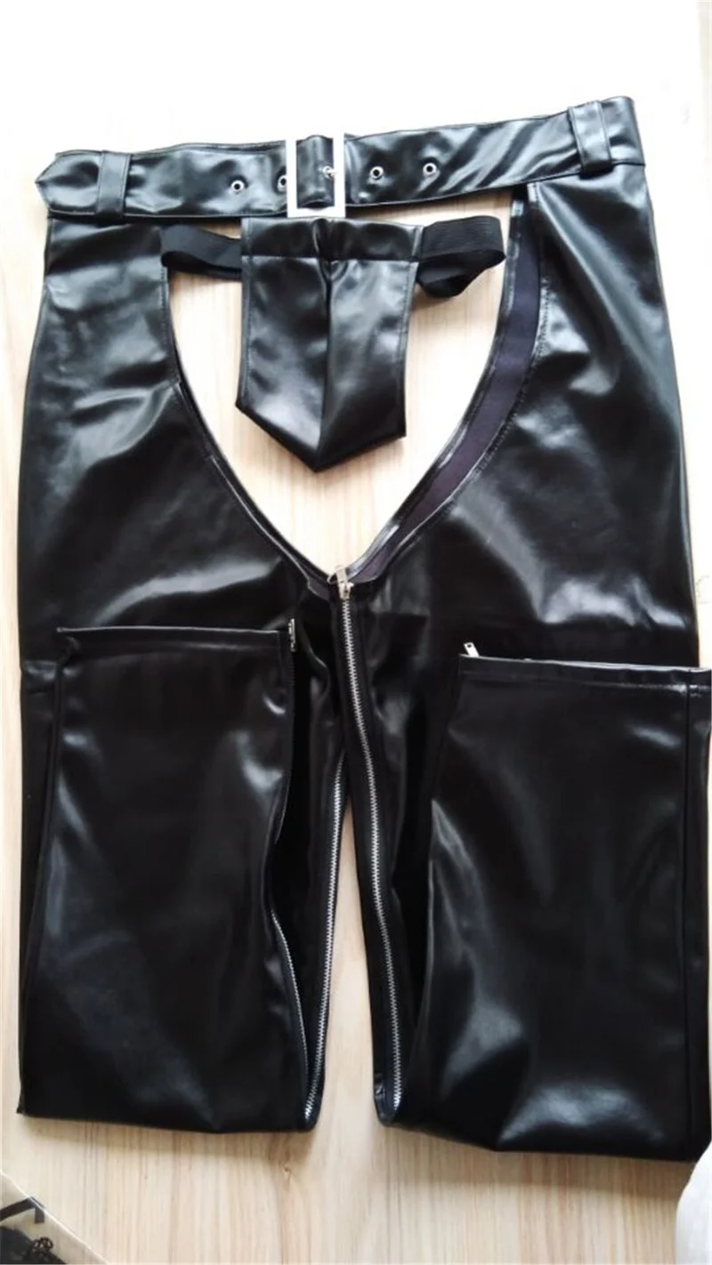 Sexy Heren Broek Open Kruis Pu Leer Latex Losse Lange Broek Met Thongs Lederen Fitness Clubwear Gay Sexy Wetlook Jogger broek