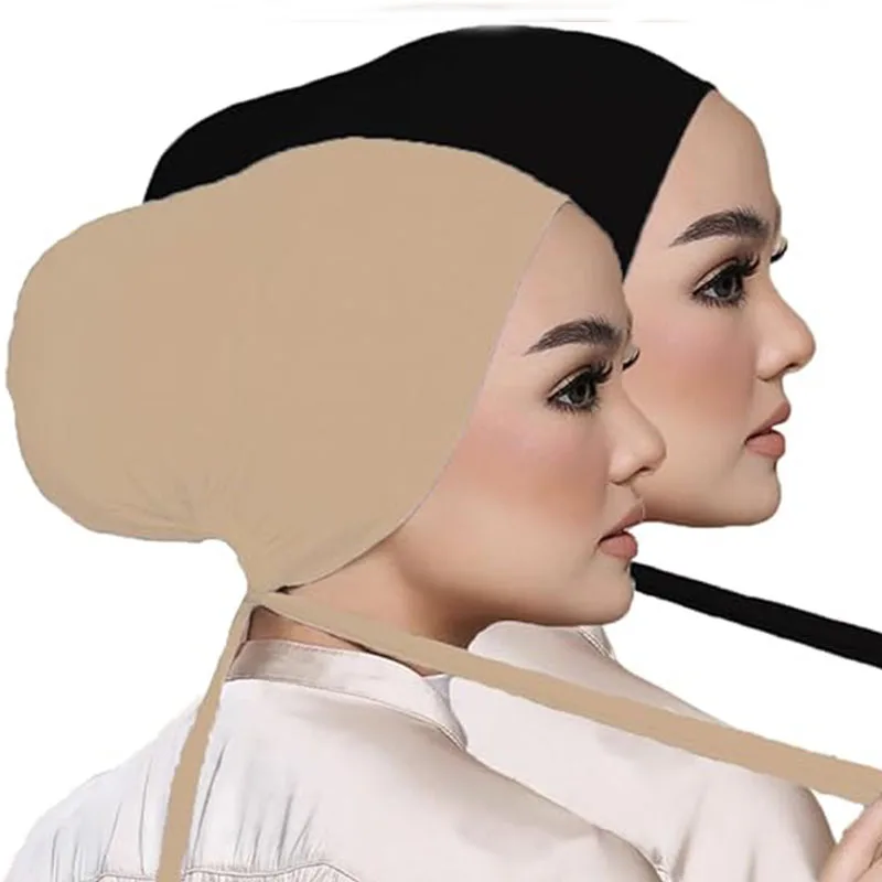 

Женский хиджаб, исламский мусульманский дышащий регулируемый под хиджаб, внутренняя шапка под шарф, шапка-тюрбан с завязкой сзади