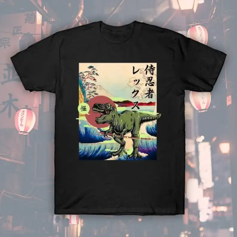 

Samurai Ninja Rex - Funny dinosaur in feudal japan Graphic design streetwear T shirt Unisex