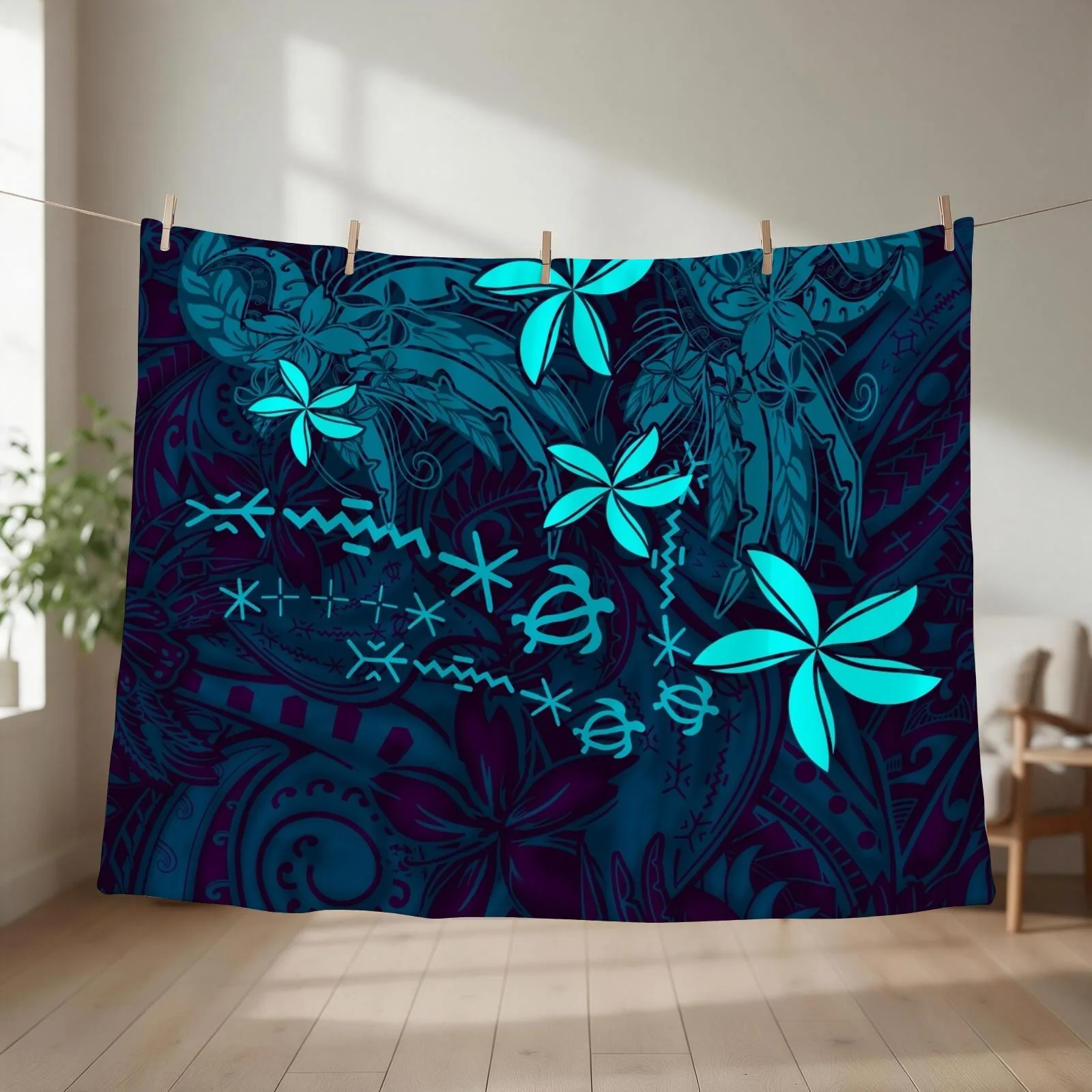 Polynesian Tribal Tropical Abstract Throw Blanket couch cozy soft plush fuzzy picnic outdoor blanket