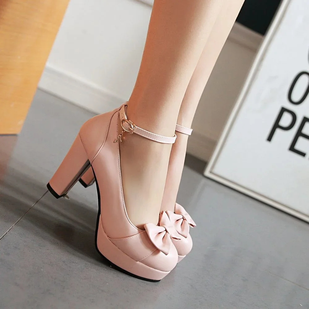 High Heel Shoes Women Sweet Bow High Heels Shoes Platform Bottom white Work Shoes Women Dress Wedding Shoes Big Size 43