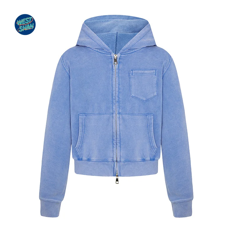 WESTSHAN Retro Washed Distressed Hooded Sweatshirt For Women Autumn Winter Travel Holiday Street Slim-Fit Crop Hoodie