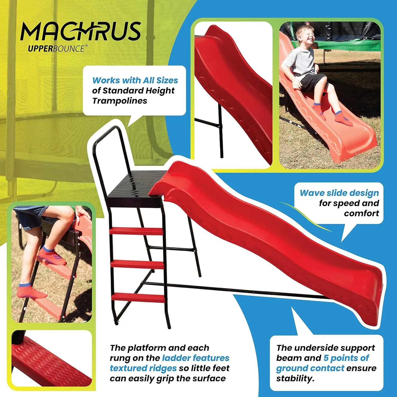 Upper Bounce trampolim Step N Slide para crianças, Outdoor Step Ladder e Wave Slide Set Fits Round padrão