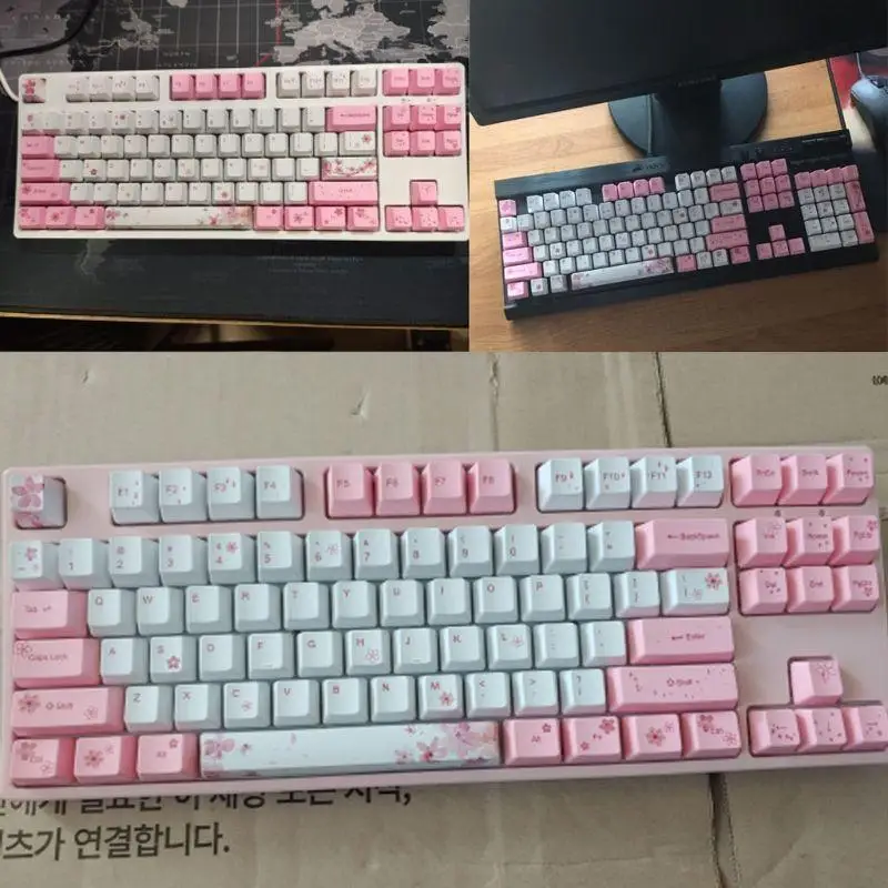 Y1UB 104+9Keys Set OEM Profile Keycaps PBT Dye Sublimation Keycaps for Kailh Cherry MX Switches Cherry Blossom