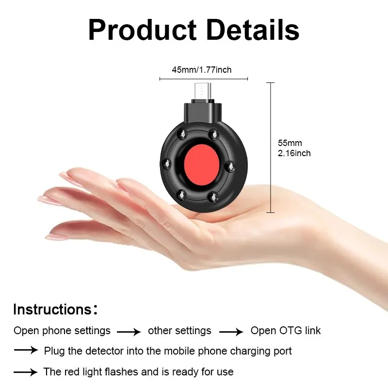 Portable Mini Anti-Peeping Detector Home Hotel Infrared Anti-Candid Shooting Pinhole Camera Mobile Phone IOS & Type-C Interface