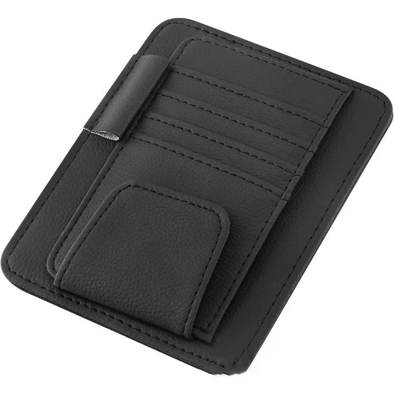 Car Sun Visor Organizer Multi-Pocket Auto Interior Accessories PU Leather Pocket Organizer Car Document Storage Pouch Pen Holder