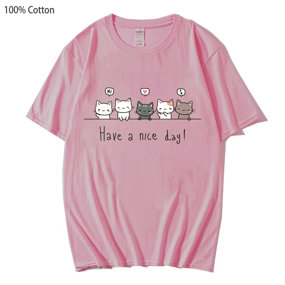 

Cartoon Cat Print Tshirts 100% Cotton T-Shirts Women Men's Shirt Soft Summer Clothes Short Sleeve Tees Harajuku Casual Y2k Top