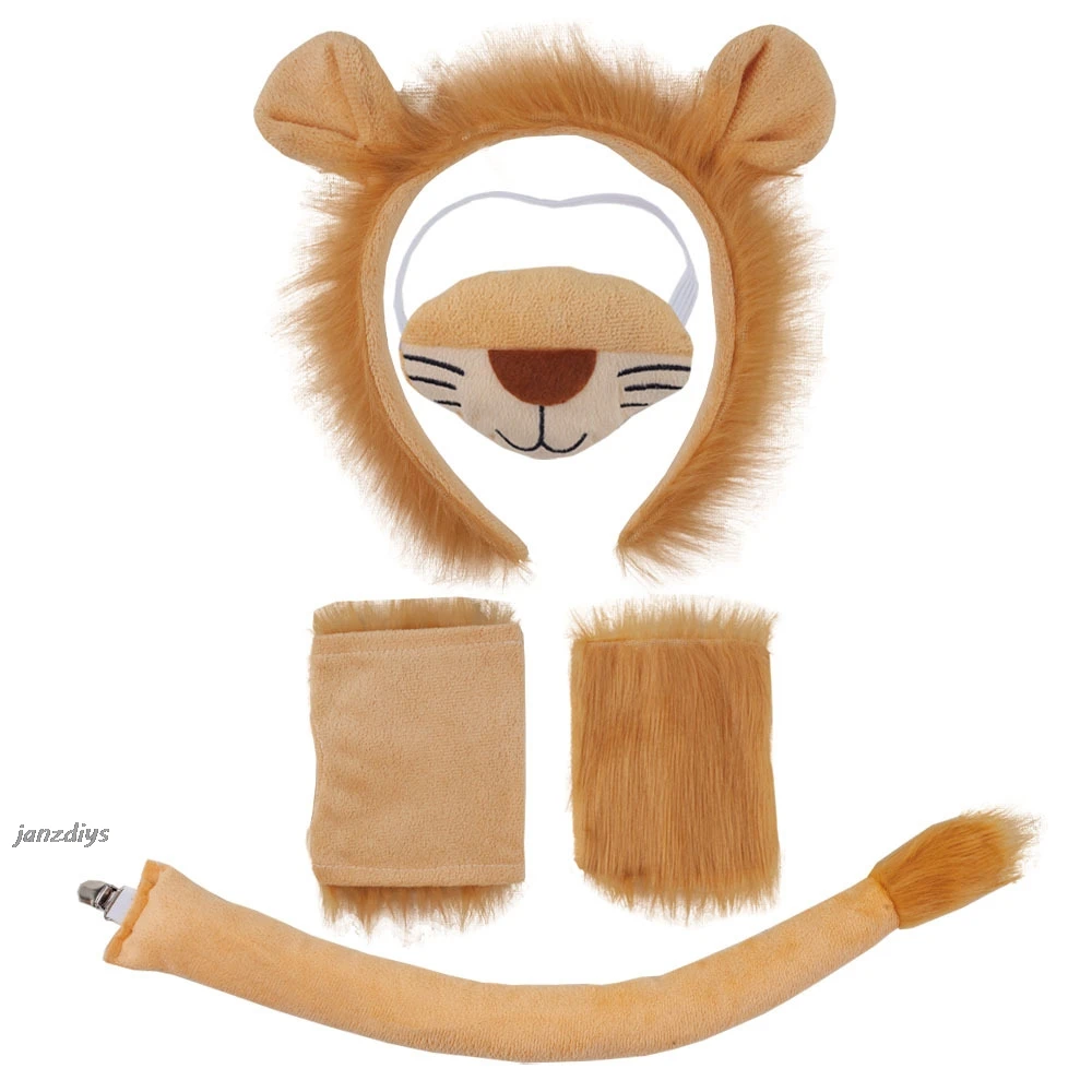 Children Boy Girls Men Lion Costumes Ears and Tail Headband Skirt Set Cosplay Accessories