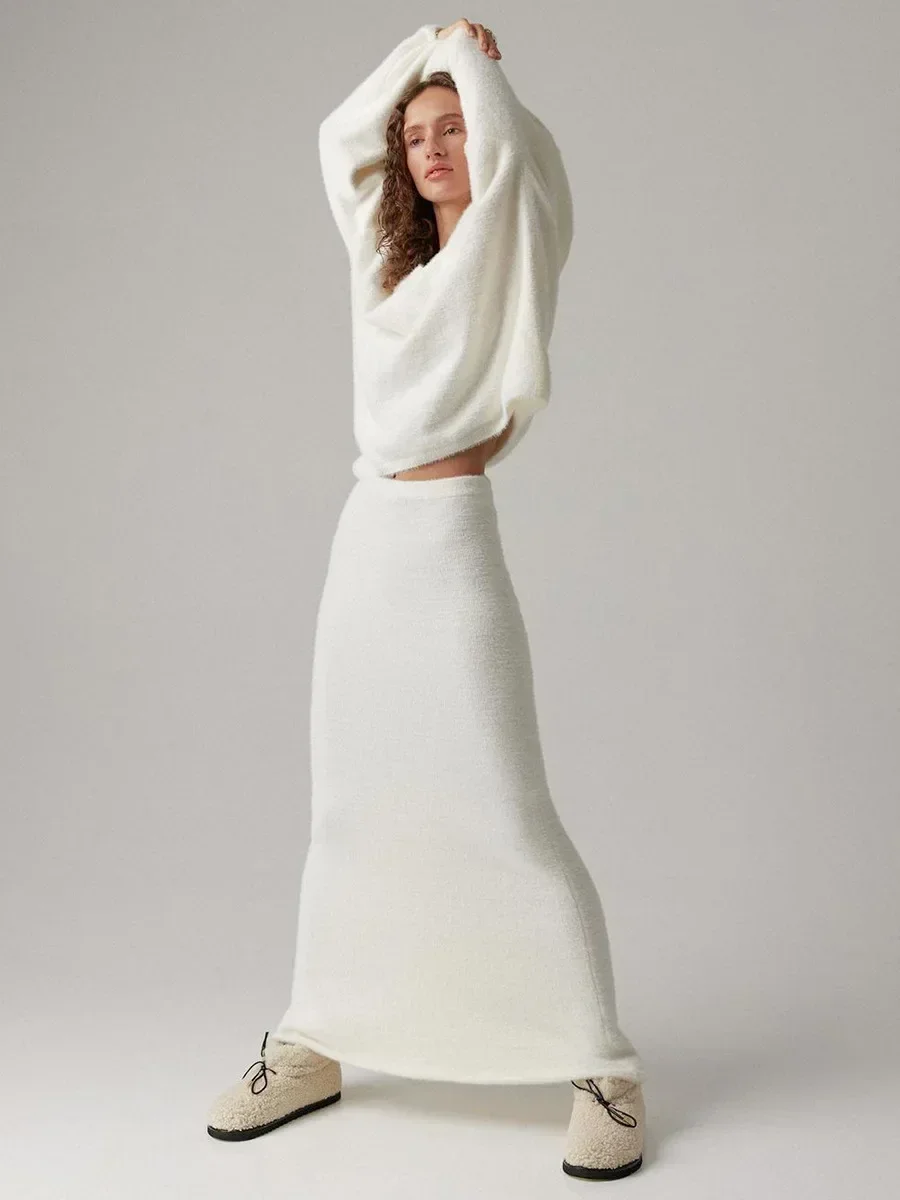 Women Knitted V-neck Sweater+Skirt Sets  Autumn Winter Thick Casual Sweater Warm Fashion Skirt Pullover 2 Pieces Sets