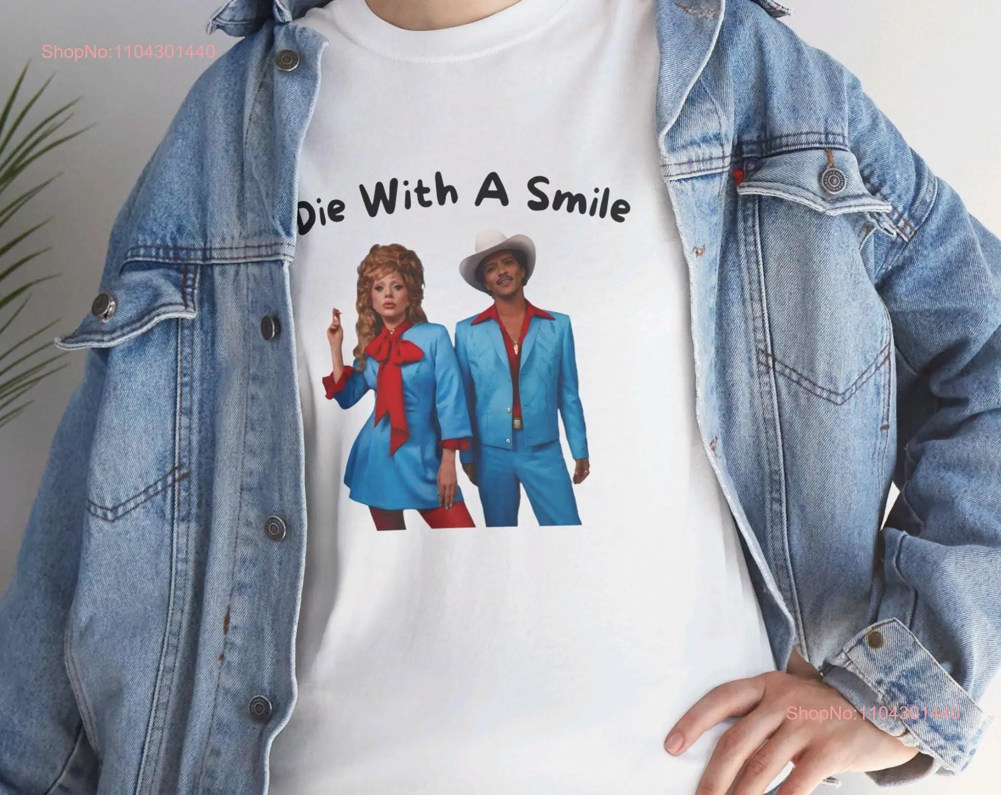 Bruno Mars x Lady Gaga Die With A Smile T Shirt Concert Memorabilia Retro Music Fan Tour Album cover