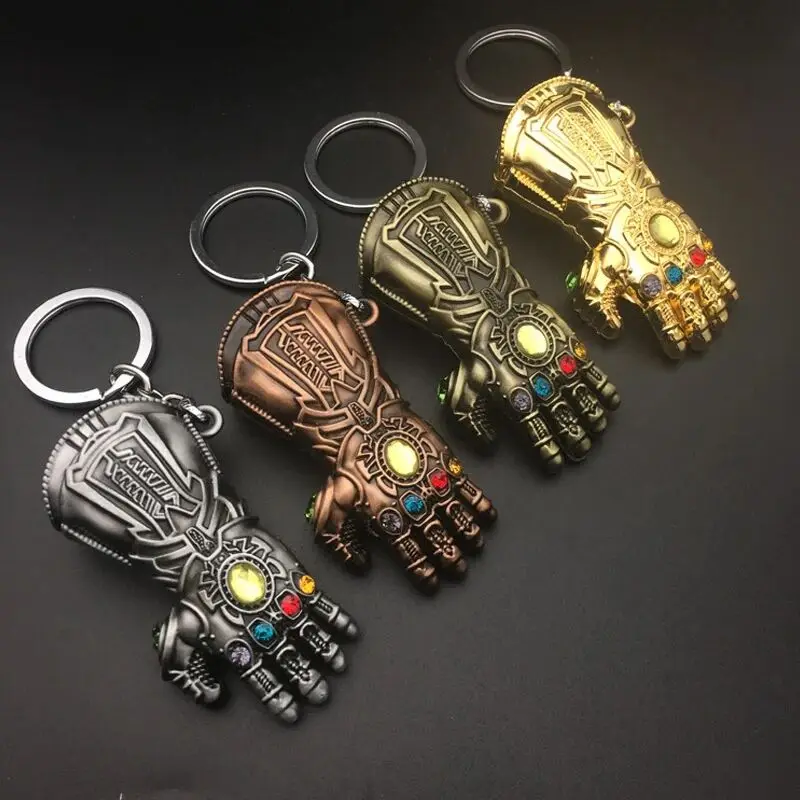 Marvel Anime Figures Thanos Infinity Gauntlet Metal Keychain Bag Key Ring Charm Accessories Kids Toys Birthday Gifts