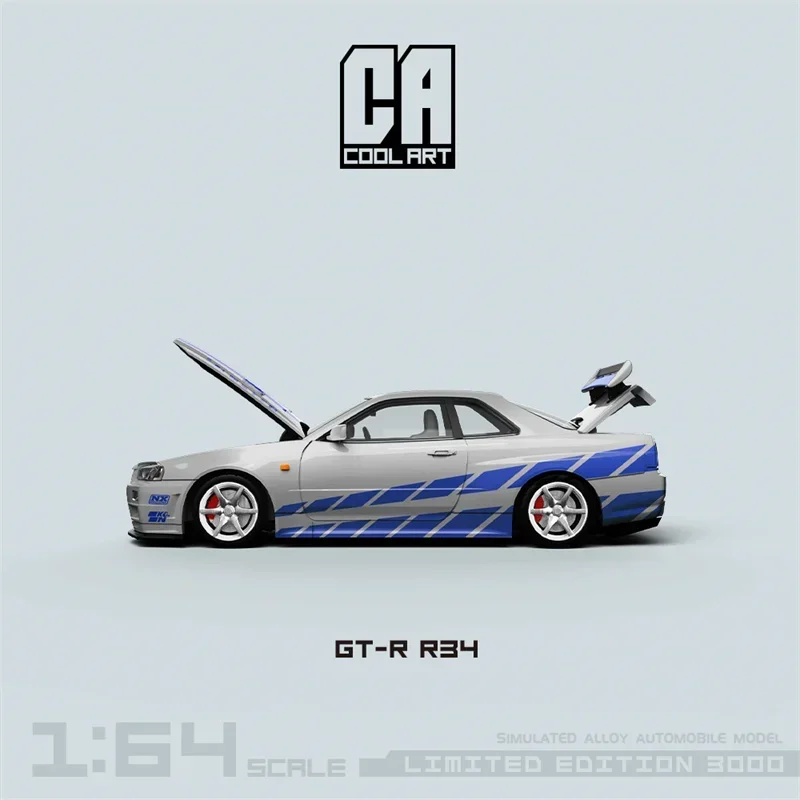 COOL ART 1:64 GT-R R34 Blue silver Fast and Furious Limited 3000 Diecast Model Car