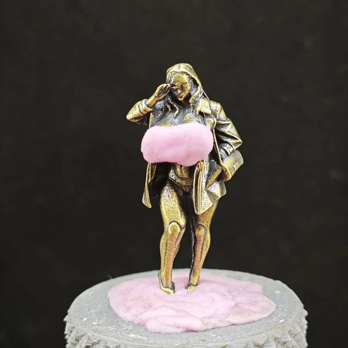 

Brass Fashion Coat Beautiful Woman Micro Landscape Figurine, Mini Desk Ornament, Home Decor Collectible, Small Decor Sculpture