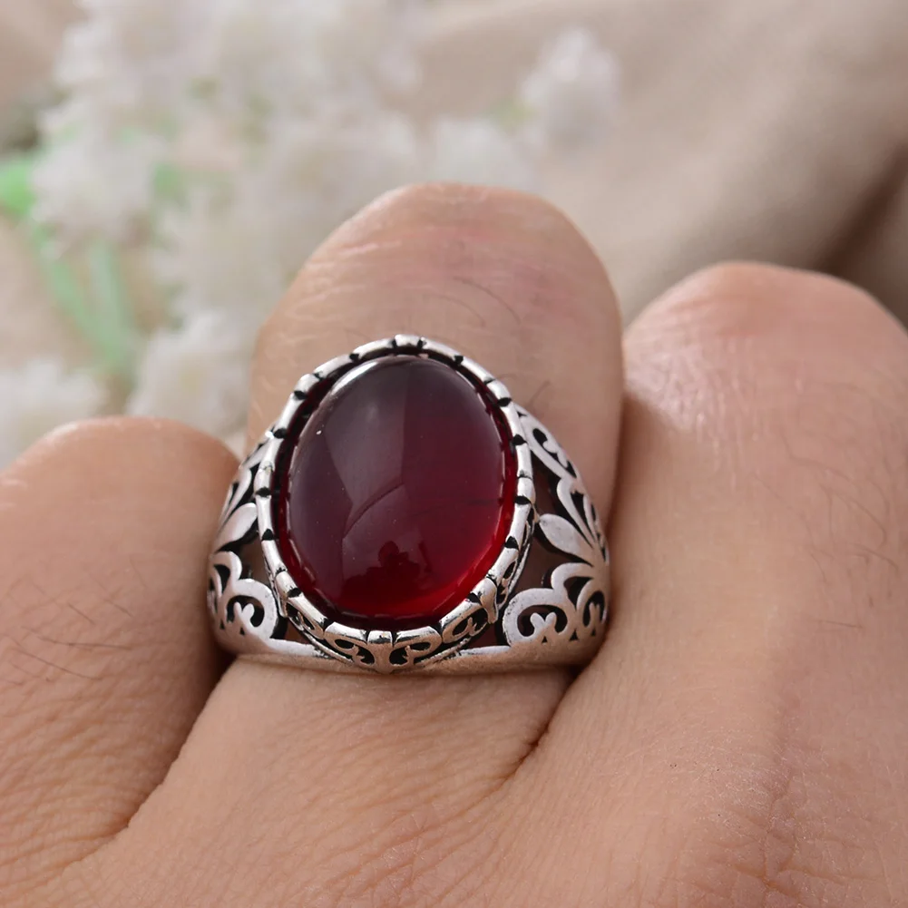 New Arrival Luxury Garnet Stone Flower Thai Silver Female Engagement Rings For Women Gifts High Quality