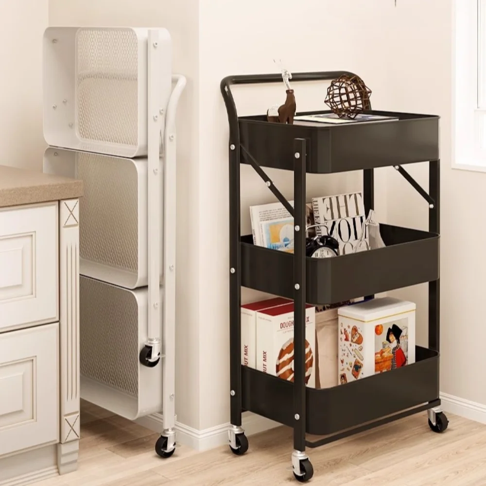 Trolley Storage Rack Multi-layer Floor Standing Vegetable Organizer  Household Movable And Foldable Small Cart Storage Rack