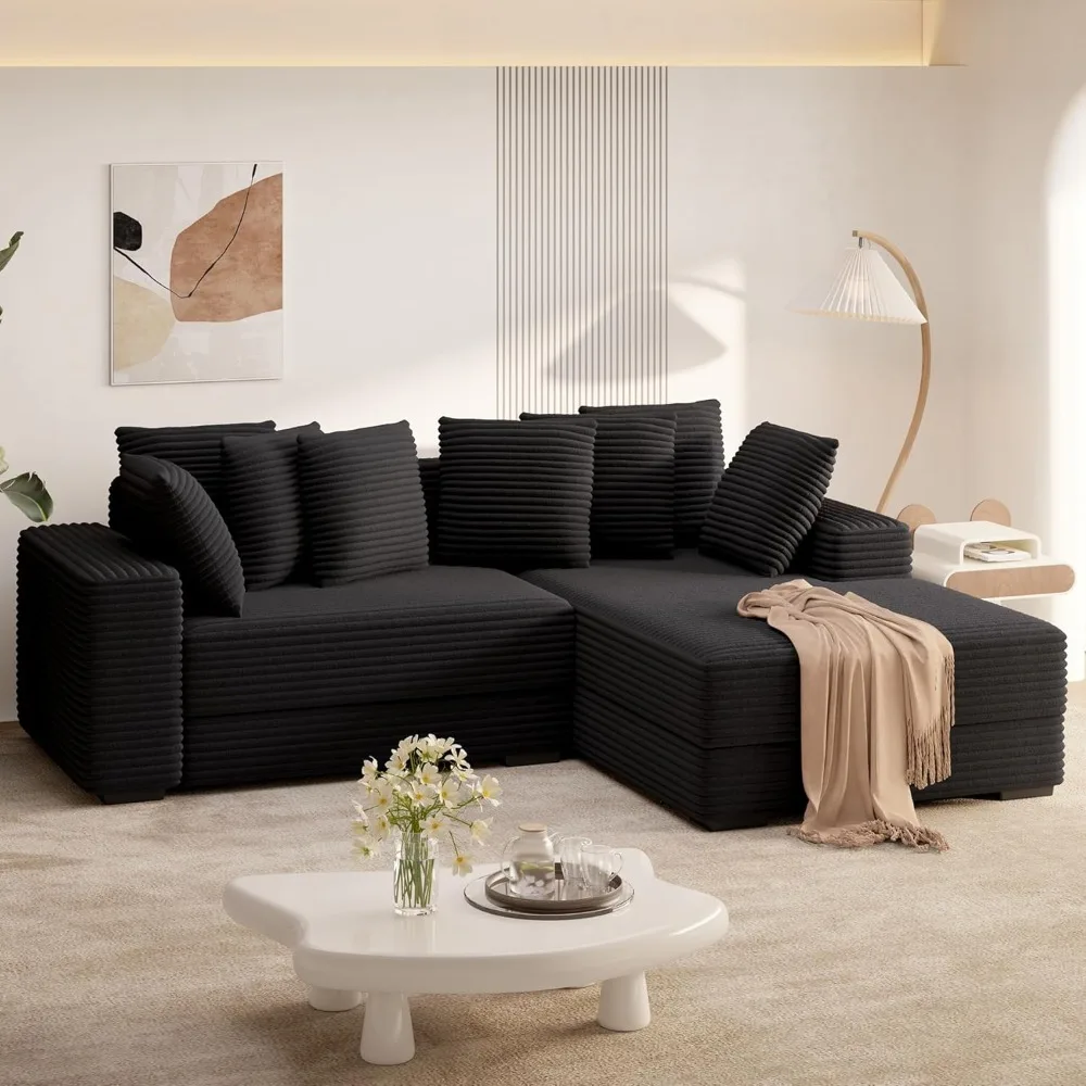 

111'' Modern Sectional Cloud Sofa with Chaise, Extra Large Sleeper Couches Corduroy with 8pcs Pillows for Living Room, Bedroom
