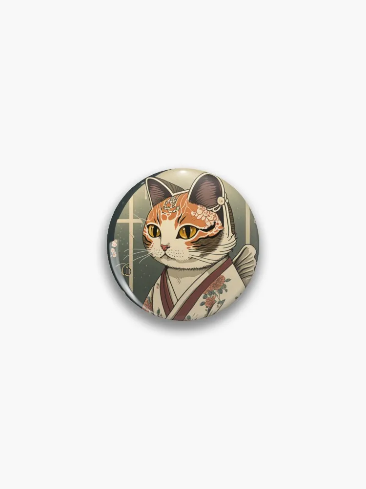 Ukiyo-E kimono Japanese Cat In Kimono Pin Buttons Brooches Pin Jewelry Accessory Customize Brooch Fashion Lapel Badges