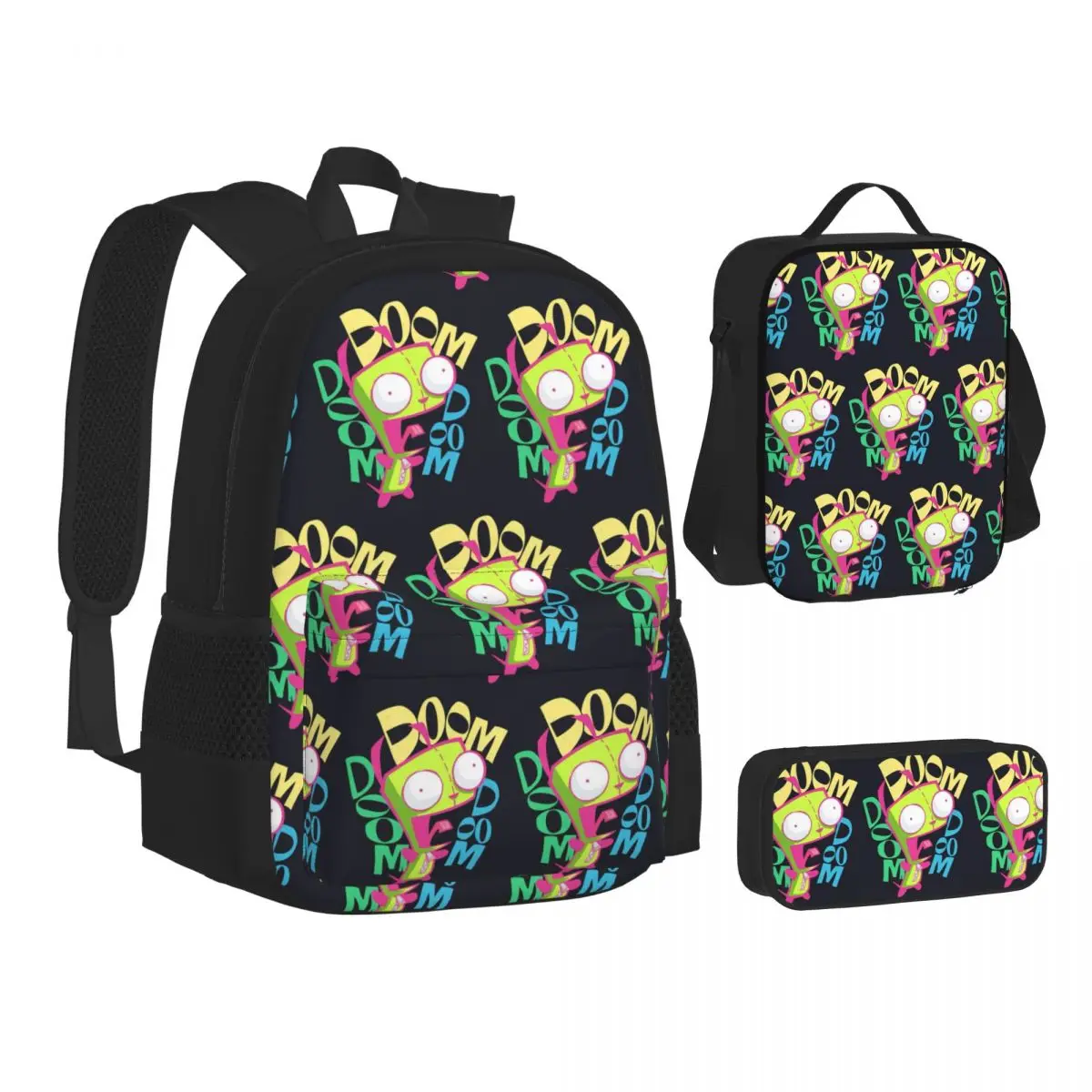 

Invaders Zims Anime Cartoon Alien Backpacks Boys Girls Bookbag School Bags Children Rucksack Lunch Bag Pen Bag Three-Piece Set
