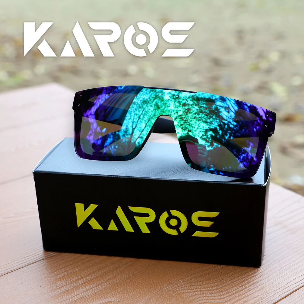 Karos UV400 Sonnenbrille, Unisex-Brille mit quadratischem Rahmen, winddichte Brille für tägliches Fahren, Wandern, Fahrradfahren, Reisen, YZ2035 Box