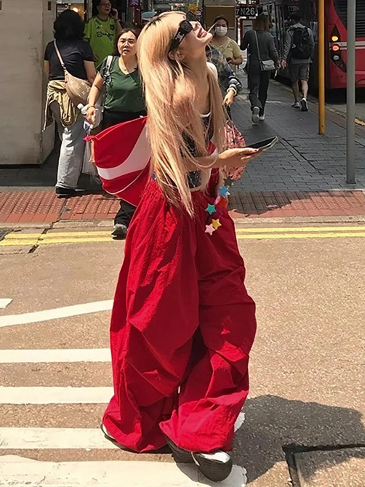 Whatiwear ارتفاع الخصر الرباط السراويل البضائع امرأة عارضة الأزياء Ruched تصميم الشارع تنوعا نمط قيعان كلاسيكية بسيطة #4