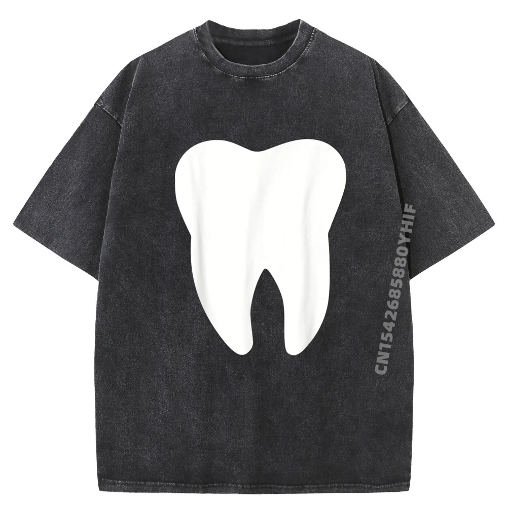 

Tooth Logo Mens Clothing Graphic Tees Mens Breathable Washed New Shirts And T-Shirts Retro Washed T-shirt