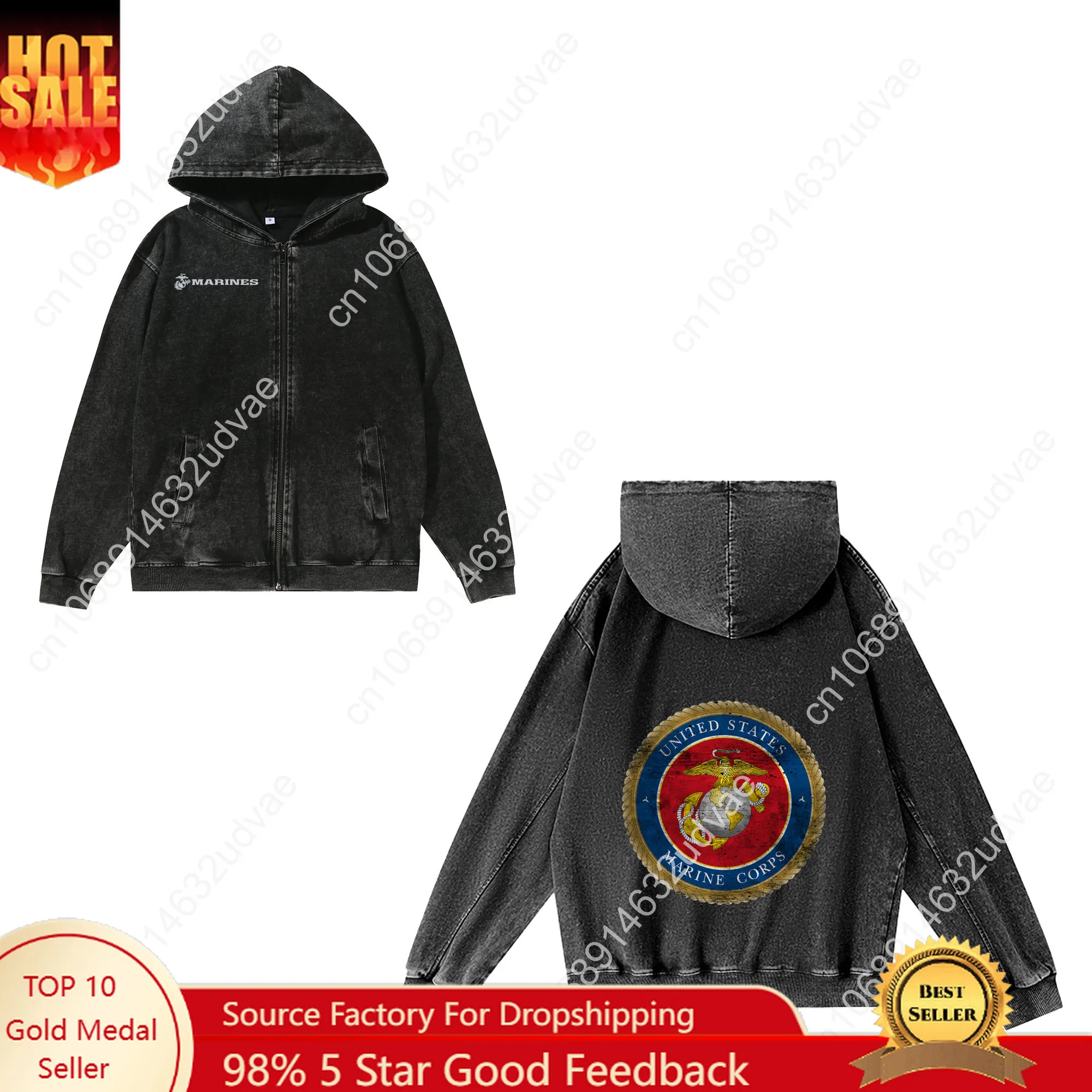 

United States Marine Corps Zipper Sweatshirt Man Woman Teenager Retro Hoodies Vintage Pullover with Pocket Full Jacket Tops