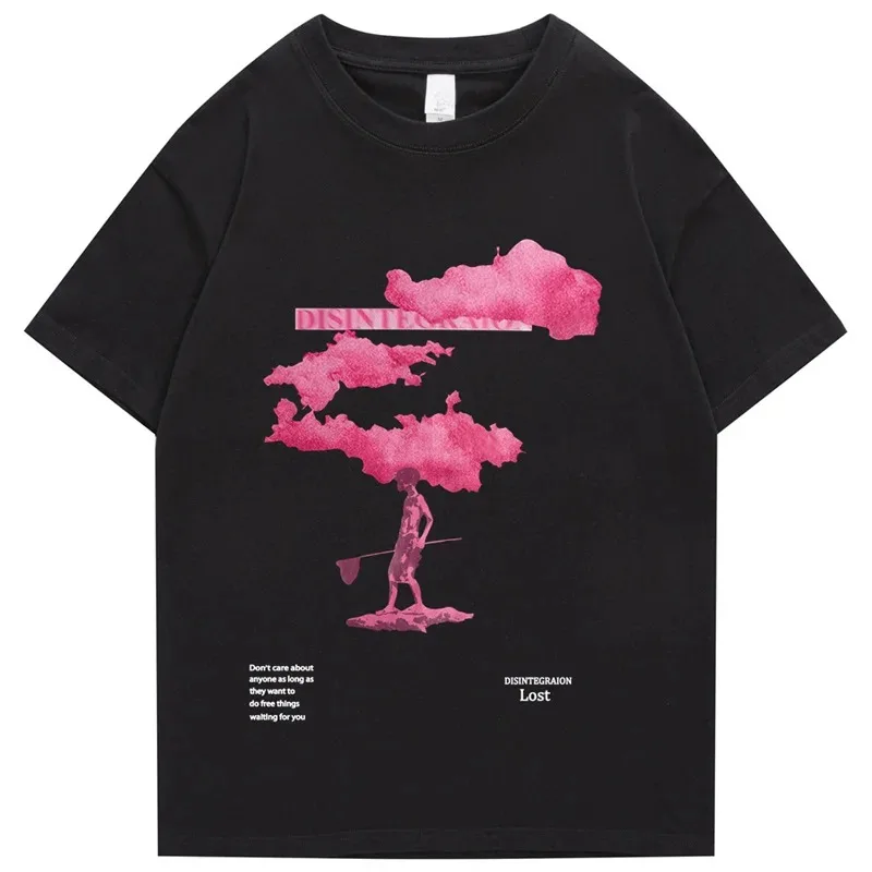 Streetwear Hip Hop Harajuku Tshirt Pink Cloud uomo estate manica corta t-shirt cotone moda nero Top Tee versione allentata Unisex