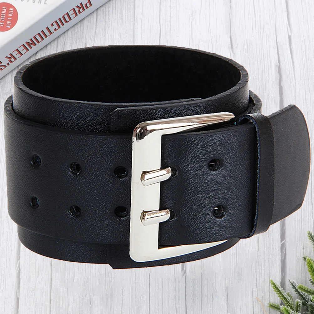 1pc Double Layers Bracelet With Big Buckle Bracelets For Men Hand Ornament Wristband for Men (Black)