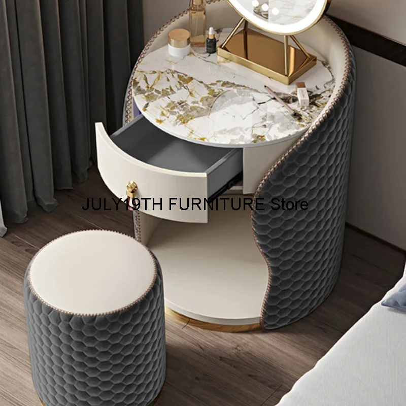 Tocador nórdico de lujo para mujer, mueble de Maquillaje, con espejo y silla, contenedor europeo para dormitorio