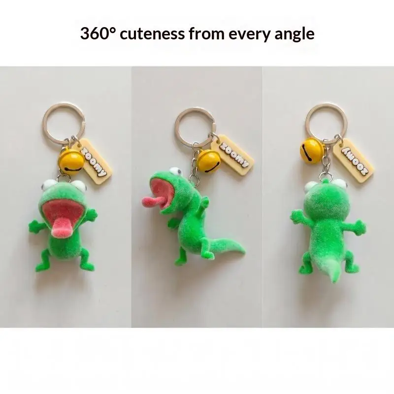 Cute Flocked Tongue Out Frog Keychain With Bell Portable Pendant for Backpack Luggage Car Keys Ideal Gift for Ladies