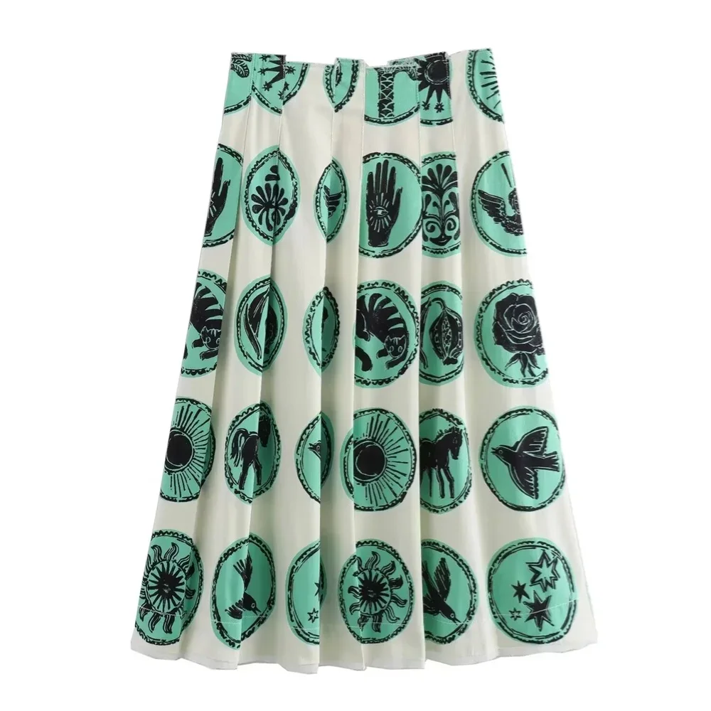 2024 Summer New Product Moda damska Slim Fit V-neck Printed Short Suspended Top Printed Half Skirt Set