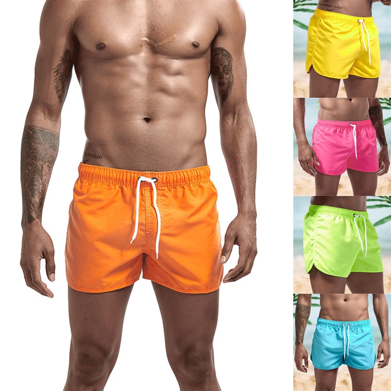 Men\'s Swimming Shorts Quick Dry Elastic Waist Design Surfing Water Sports Beach Swimming Drawstring Shorts Summer