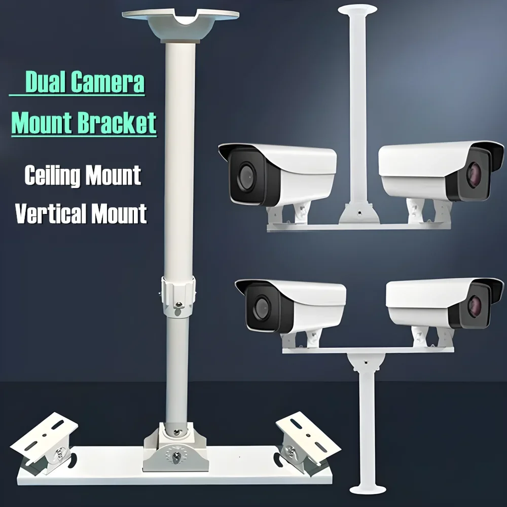 CCTV Security Dual Camera Ceiling Mount Bracket Aluminum Alloy Vertical Mount Pendant Stand Telescopic Adjustable Camera Support