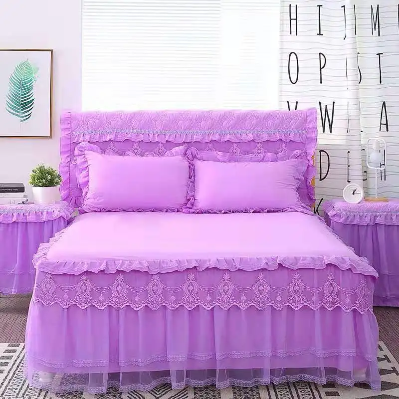 

1 Pc Lace Bed Skirt +2pcs Pillowcases Bedding Set Princess Lace Bedding Bedspreads Fitted Bed Sheet For Girls King Queen Size